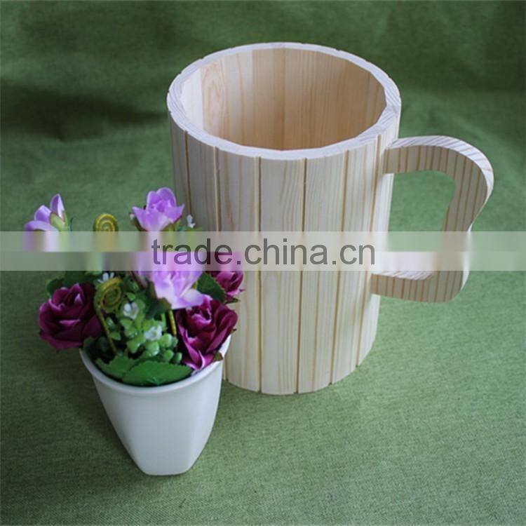 unfinished pine wooden kids drinking cups with handle