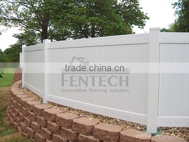 Fentech White Flat-Top Privacy Vinyl Fence with Flat Fence Post Cap