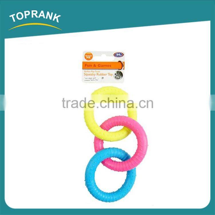 Hot selling pet dog chewing toys 3 color squeaky rubber TPR dog rings