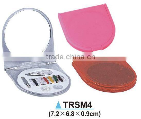 Promotional plastic travel foldable sewing kit box with make up mirror