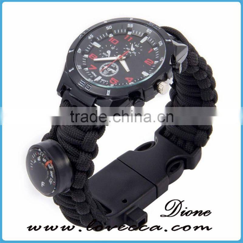 With emergency rescue rope men's paracord survival watch bracelet