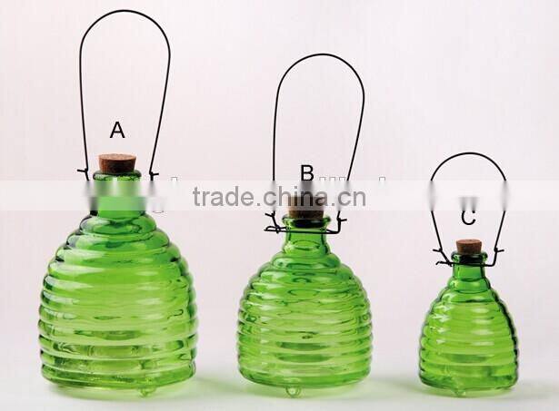 3pcs glass wasp trap with metal handle amd cork hanging glass bee catcher glassware