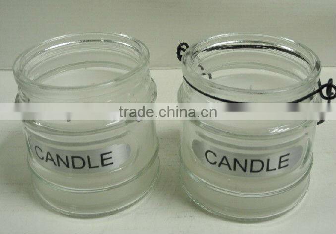 clear cylinder glass candle jar with metal handle
