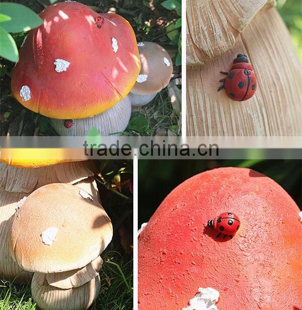 Artificial ladybug fairy mushroom statue for garden decor