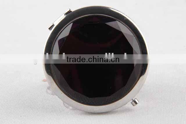 Flip type metal gemstone shaped round mirror with snap hook/mirror