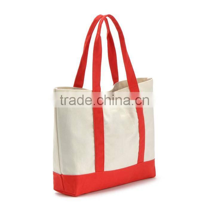 Large Capacity 16OZ Canvas Tote Bag With Two Red Handle,Cheap Canvas Shopping Bag With Handle