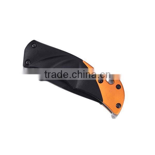A21-1076 Stainless Steel Blade Orange Aluminum Handle Folding Knife