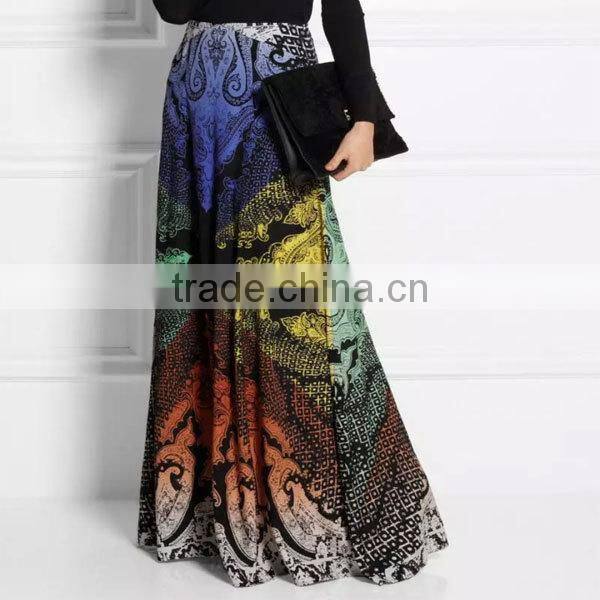 High quality printed ladies long silk skirt