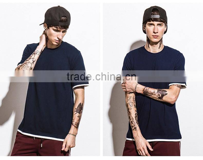 SZXX T373 Tops Fashion Cotton Deep blue O-neck T-shirt Mens