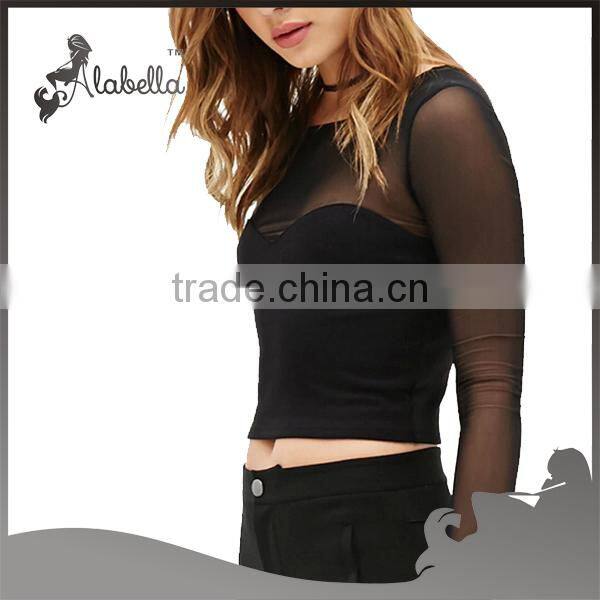 Plain crop top wholesale custom crop top with mesh fabric