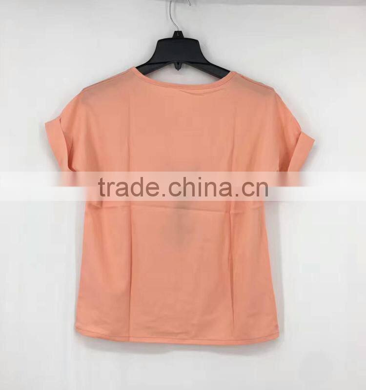 women leftover stock factory drectly sell orange print chiffon t-shirt