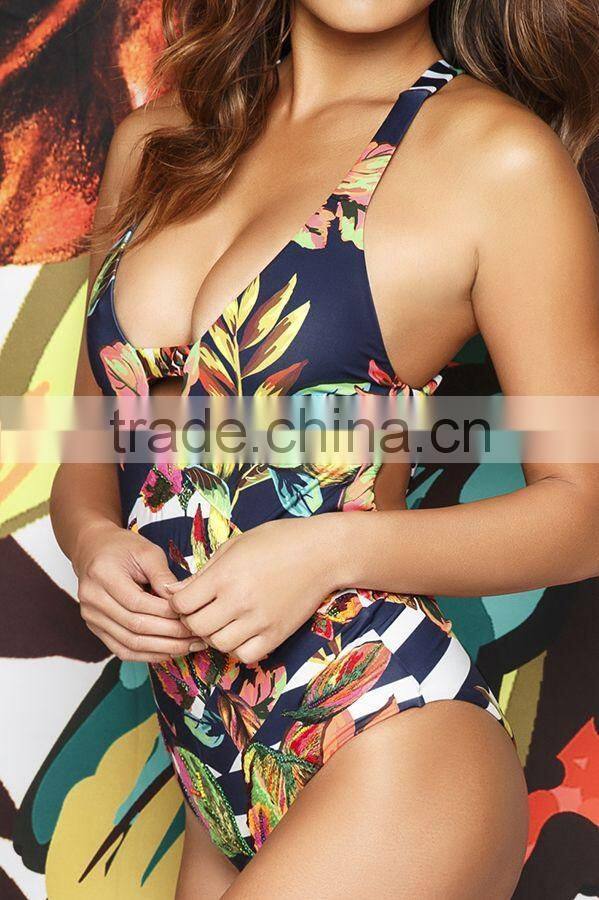 ladies flower and triangle one piece swimwear