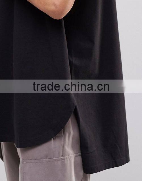 Men fashion plain crew neck curved front hem super oversized black tee shirts / t-shirt custom