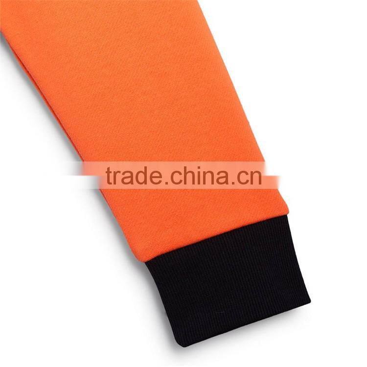 Orange and black contrast color hoodie with earphone hoodie drawstring