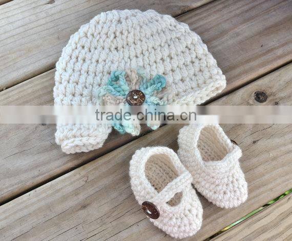 Hot Sale Autumn Winter Baby Toddler Crochet Wool Shoes Set Cute Style Infant Hand Knit Shoes