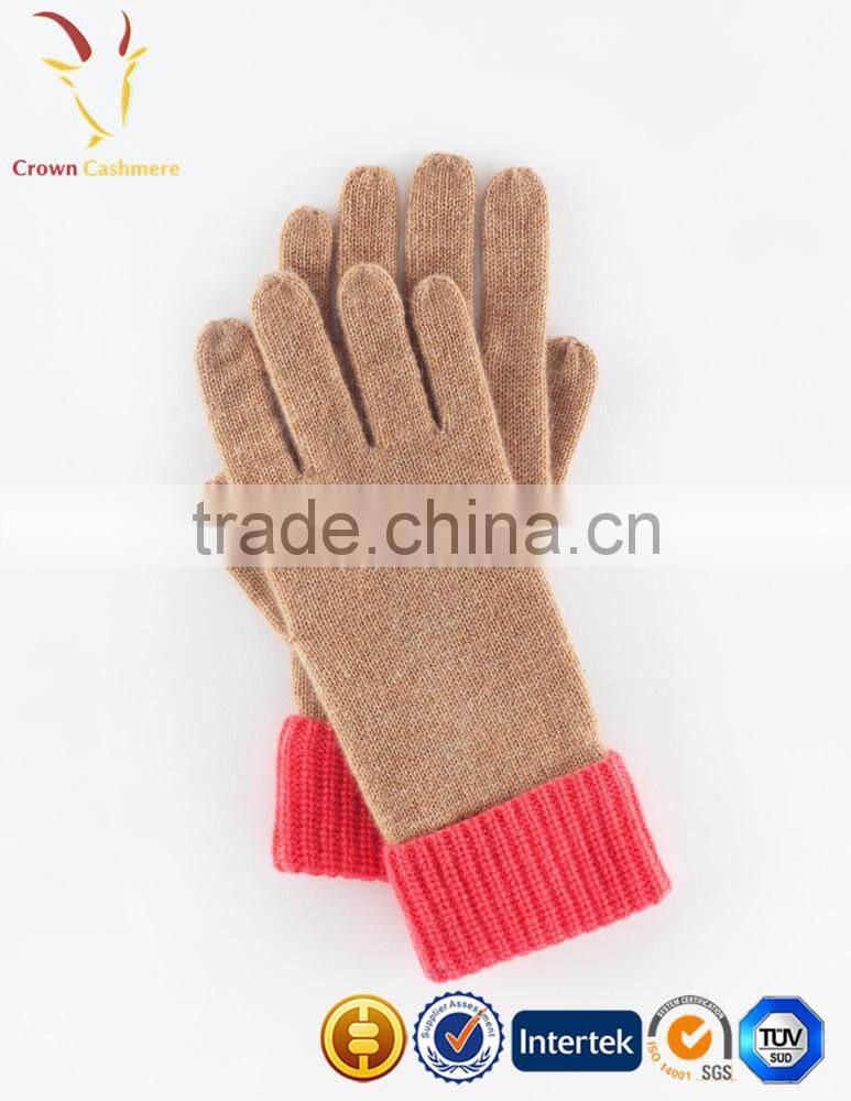 Ladies Cashmere Knitted Mitten Gloves Color Block Knitted Mittens