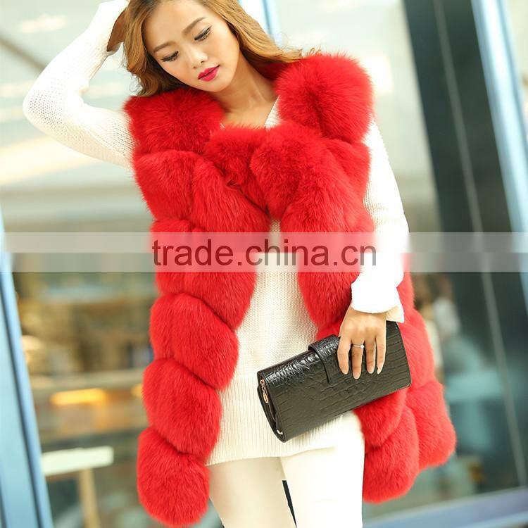 2015 fashion Lady Natrual Fox Fur vest women's real Full Fox fur and leather winter overcoat girl's outerwear Fur Vest coat