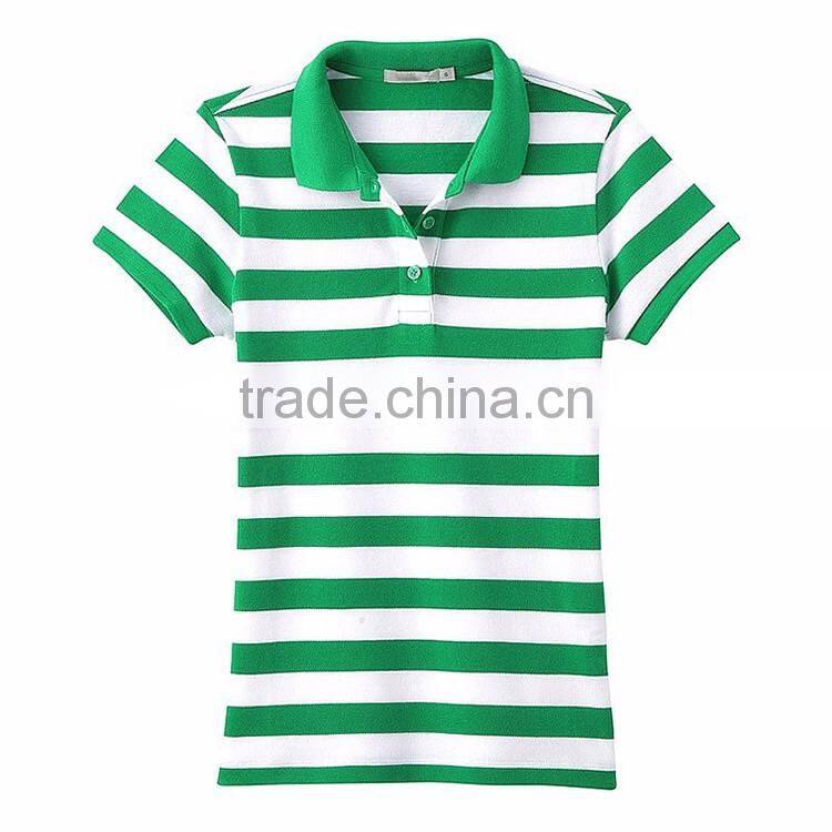 Bulk yarn dyed strip women brand latest design two color polo shirt
