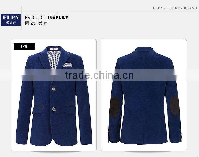 2016 New style ELPA NXB0030 hot sale Plus size British Style Blue Velvet casual kids blazer with black elbow patches