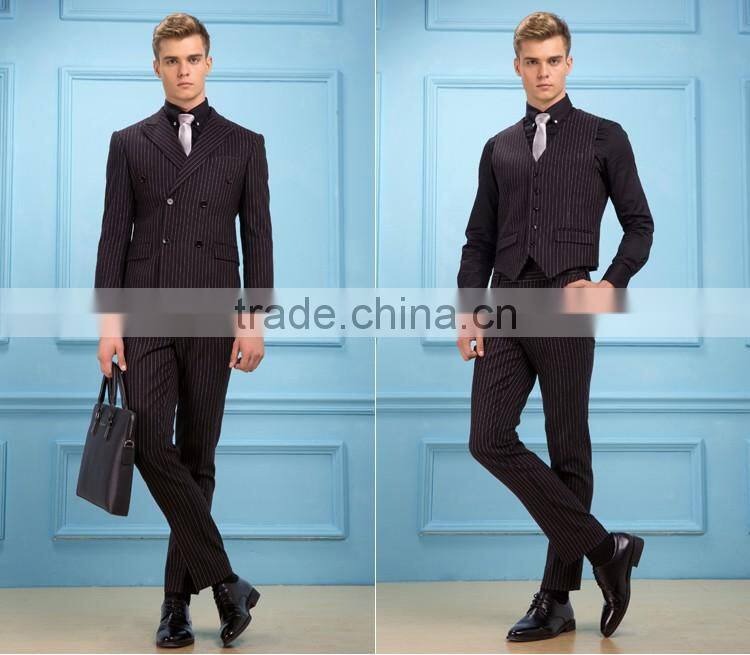 Daynoliao 2016 latest men dress business suits blue vertical stripe 3 pieces design men suits for wedding