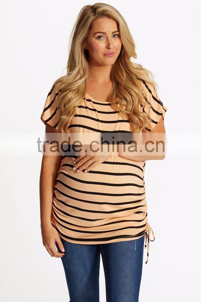 Fashion Ruched Sides Classic Striped Cap Sleeve maternity clothes 2016