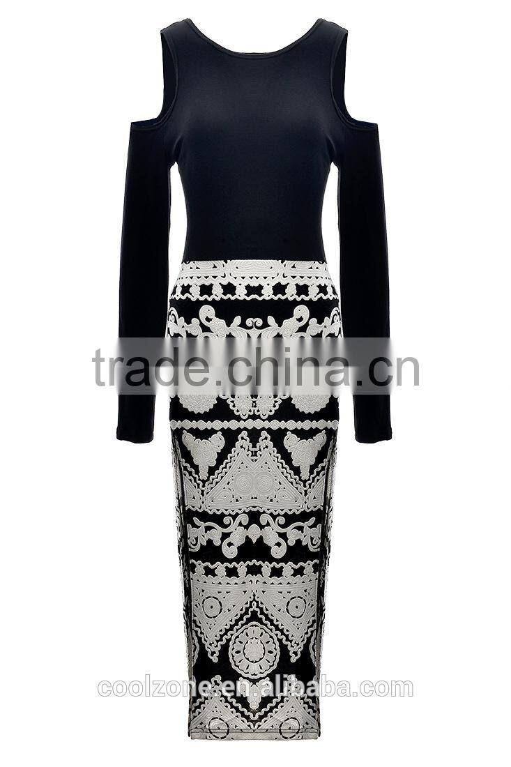 New Fashion Retro Dream Floral Cutout Sleeves Slit Dress Wholesale