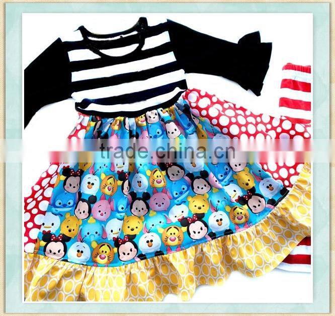 Baby girl dress 2017 wholsesale boutique kids clothing long sleeve black stripe toddler maxi frock designs