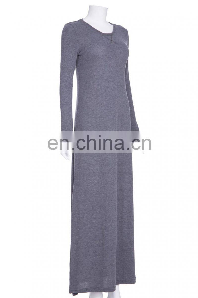 CHEFON Grey slim fit jersey maxi dress long sleeve