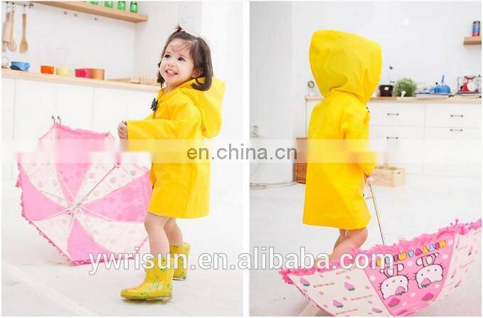 Hot Selling Girls Yellow Waterproof Raincoats Kids Nylon Custom Rain Coat