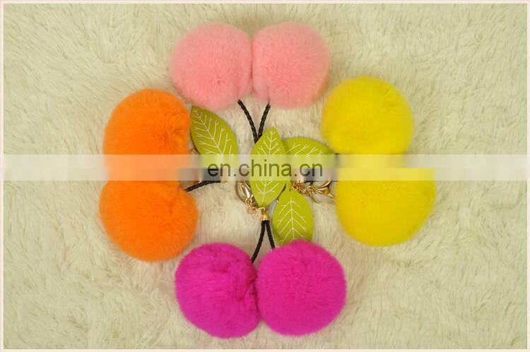 2016 Beautiful and Softly Cherry Accessory Genuine Rabbit Pompom Keychain Fur Ball