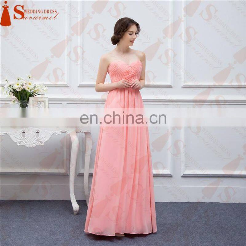 2016 Free Shipping Bridesmaid Dresses Coral Chiffon Sweetheart Cheap Brides Maid Dress Real Photo