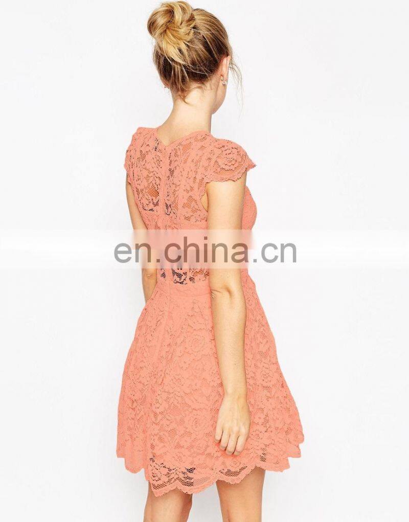 Guangzhou Clothing Wholesale Women Mini Lace Cap Sleeve Fashion Dresses
