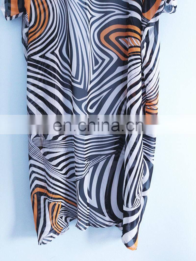 2019 Summer Zebra Stripe Bikini Cover Up Loose Beach Dress Women Pareo Long Chiffon Cardigan Beach Kaftan Robe de Plage