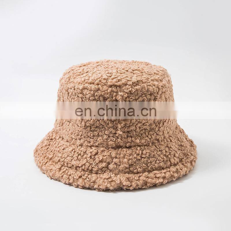 Women Hat Solid Artificial Fur Warm Female Faux Fur Winter Bucket Hat Autumn Winter Fashion Girl Outdoor Street Casual hats