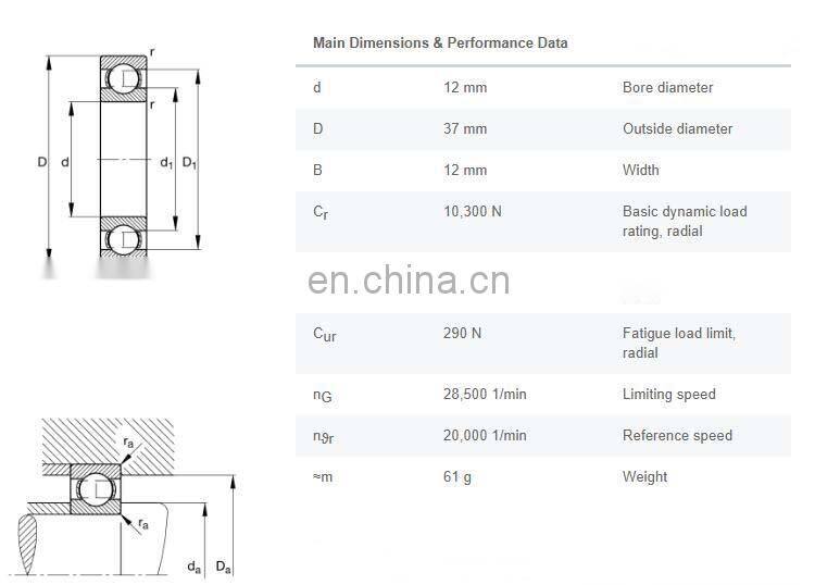6301ZZ Made in Japan deep groove ball bearing 6301