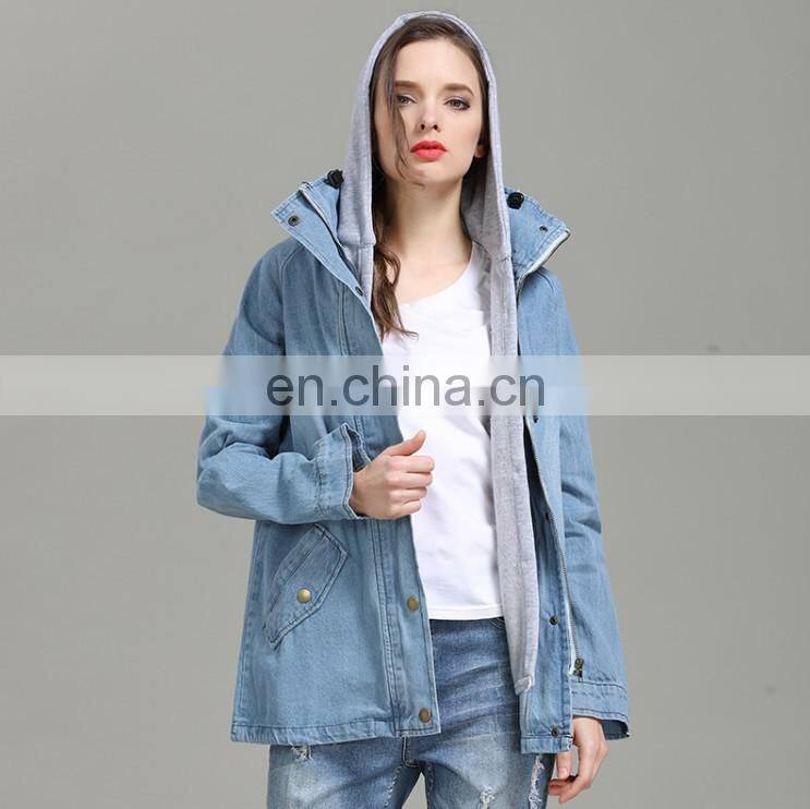 wholesale custom 2 Pieces Matching Clothes Woman Vest & Jacket Winter Warm Collar Hooded Coat Jacket Denim Trench Parka Outwear