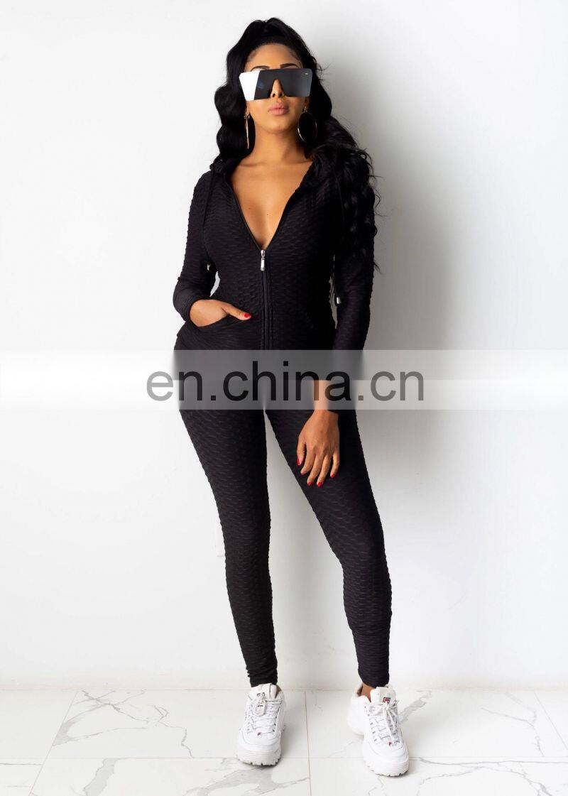 Wholesale solid color hooded tops and pants two piece set with zipper fall winter women's tracksuit in multi colour