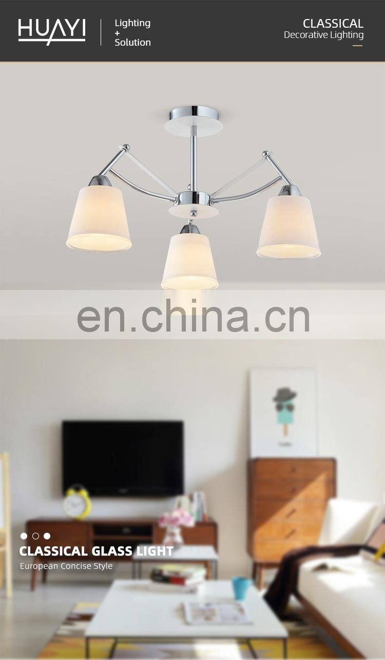 HUAYI New Model Luxury Style Home Villa Indoor Iron Antique Chrome Glass E14 Vintage Pendant Light