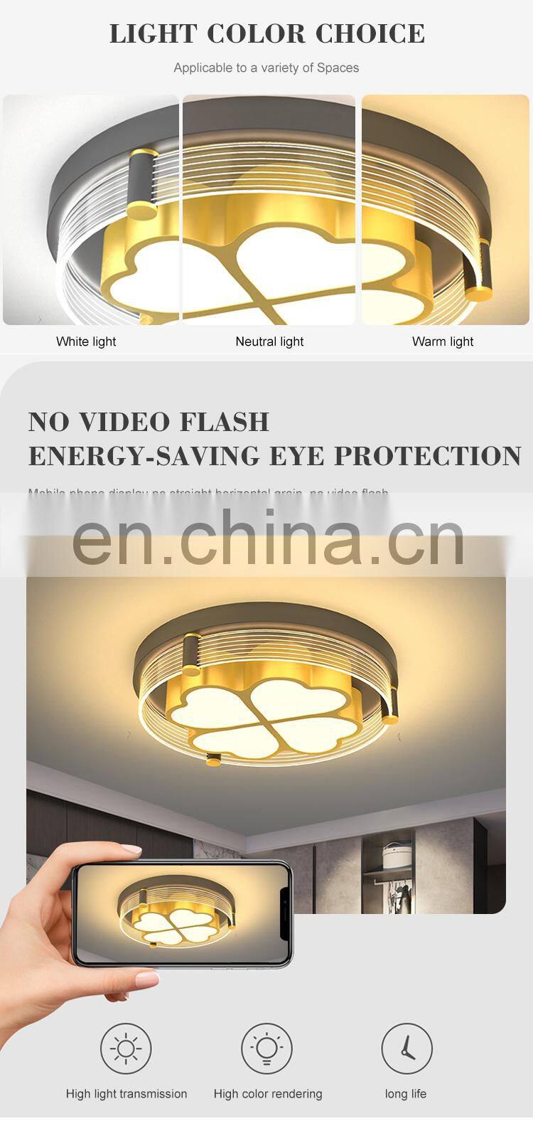 Personality Fashion Decoration Indoor Bedroom 36W 48W Black Gold Modern Acrylic LED Ceiling Lamp