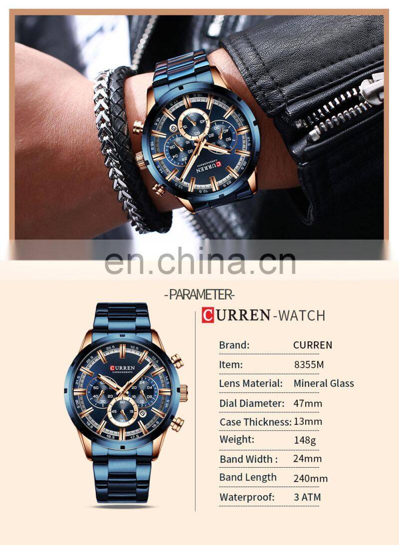 Men Quartz Wrist Watches Stainless Steel Strap Luxury Gold Chronograph Business Waterproof Watch
