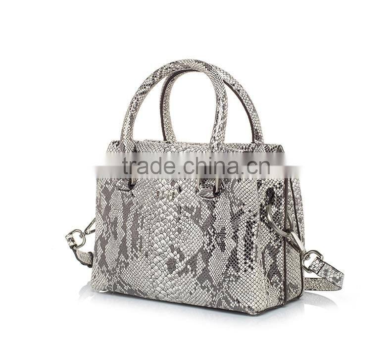 2016 New design ladies python pattern leather handbag embossed python leather bag