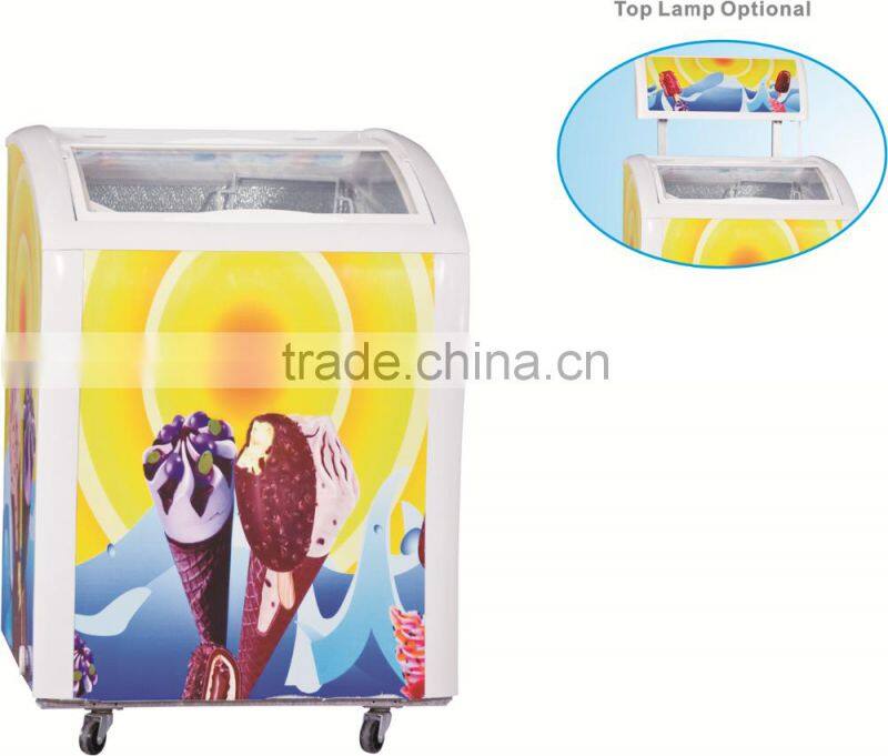 Curved sliding glass door popsicle display chest deep freezer manufacturer