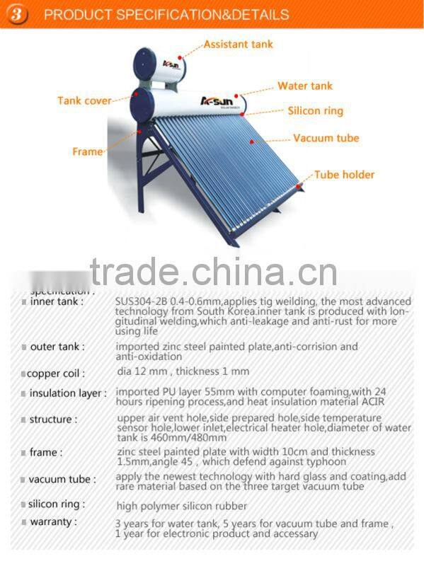 China low cost pre-heating copper coil solar geyser