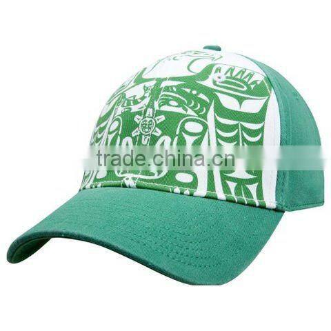 high quality printed green 6 panel fitted baseball hat
