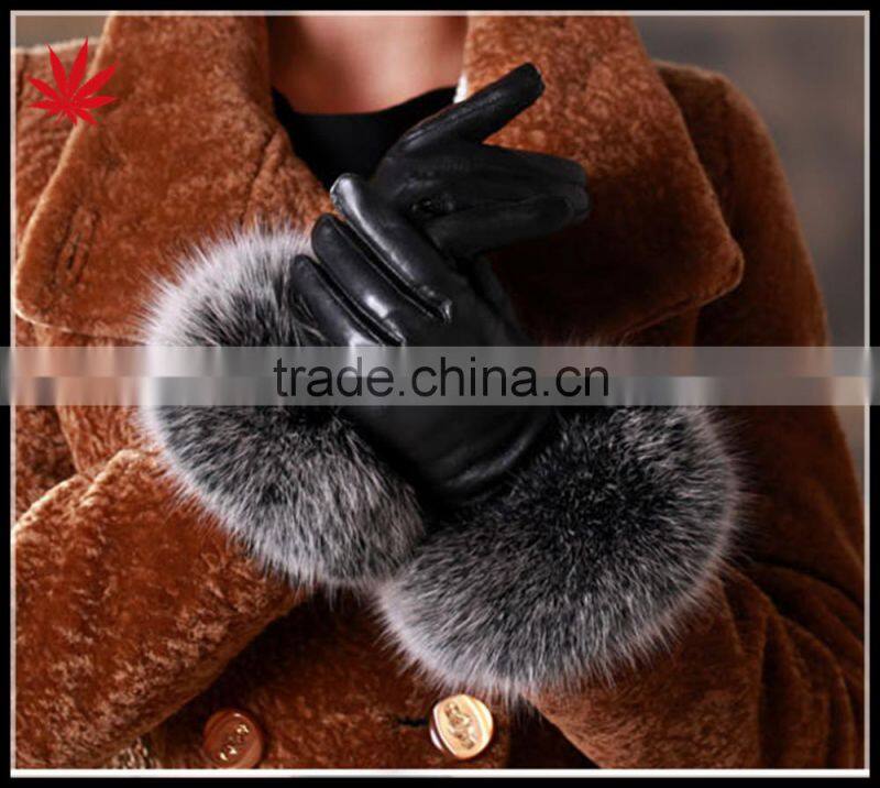 High quality ladies Fur touch screen sheepskin leather gloves
