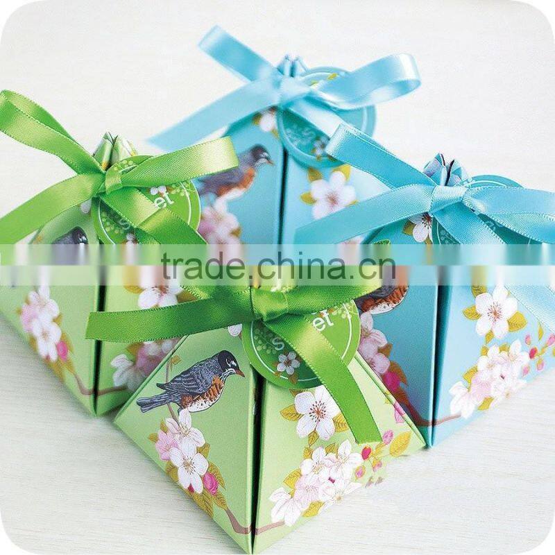 chinese style creative triangle shape full color wedding gift paper candy box