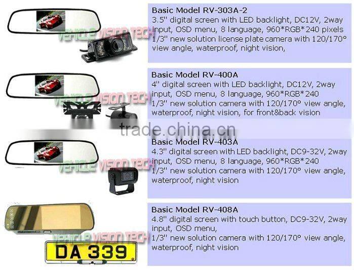 RV-303A 3.5" car rearview mirror monitor Car camera system with digital screen monitor&night vision camera