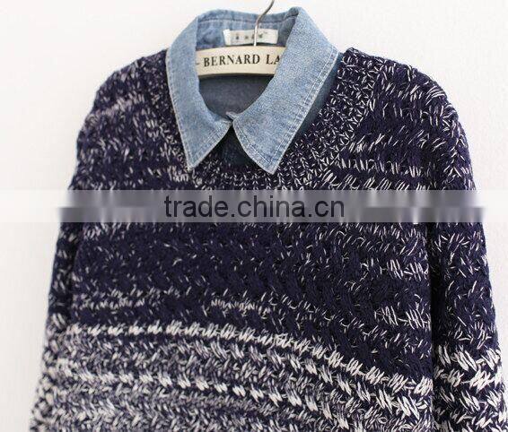 Gradual blending loose round neck sweater hedging women pullover