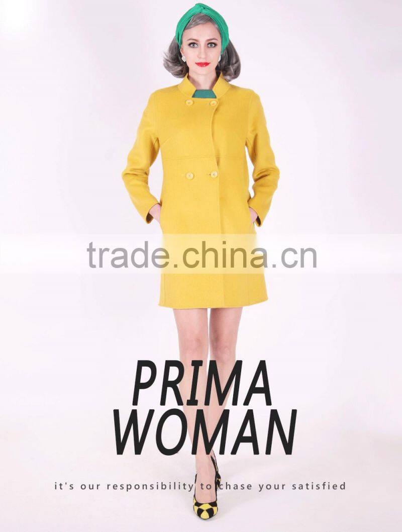 Spring Fashion Lapel Women Medium Length Slim Fit Wool Coat