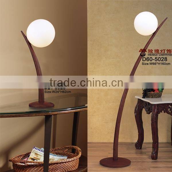 wood lamp with white polish glass lampshade